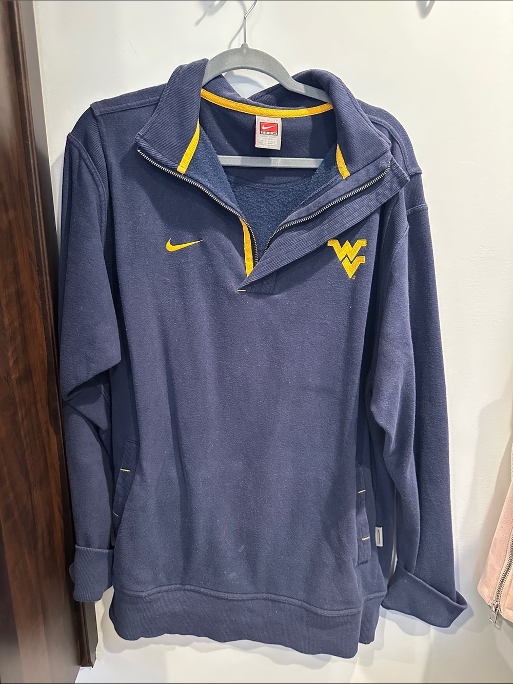 Nike Navy Quarter-Zip Pullover with Gold WVU Logo